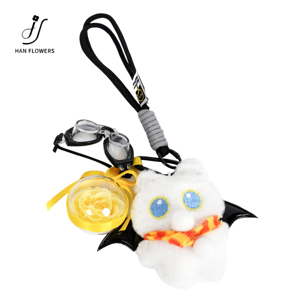 Black & White Cat Rose Keychain