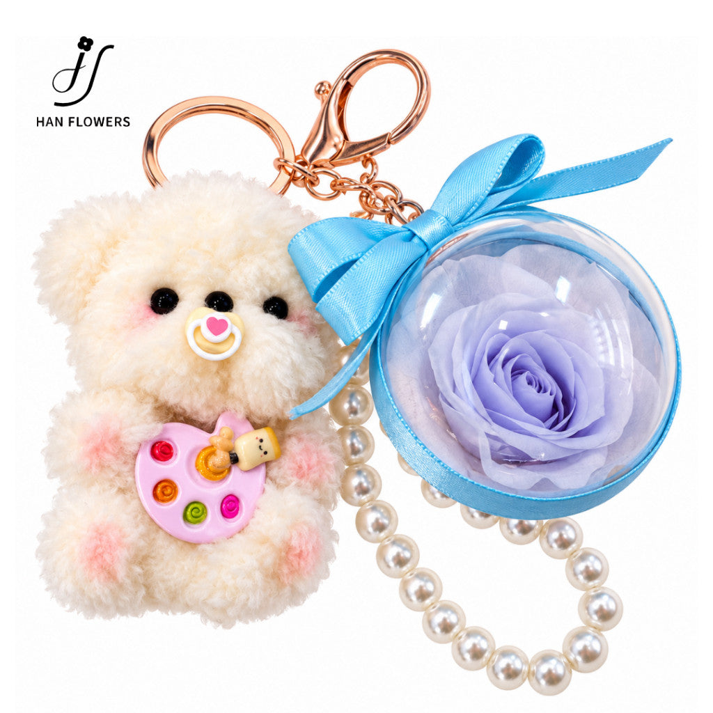 Puppy Preserved Rose Keychain