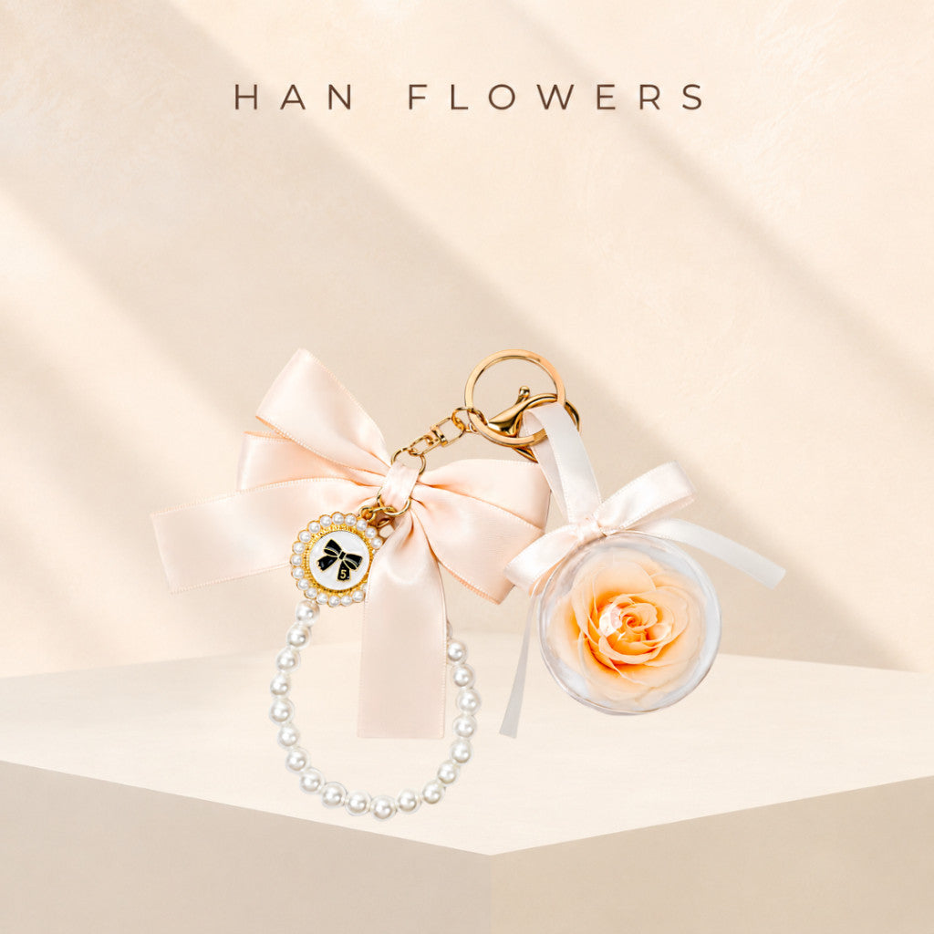 Pearl Ribbon Preserved Rose Bag Charm