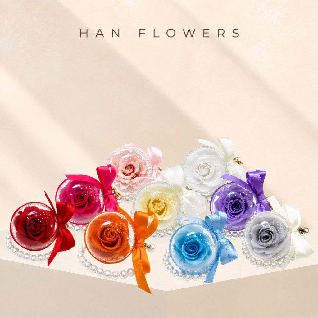 Pearl Bag Colourful Preserved Rose Charm