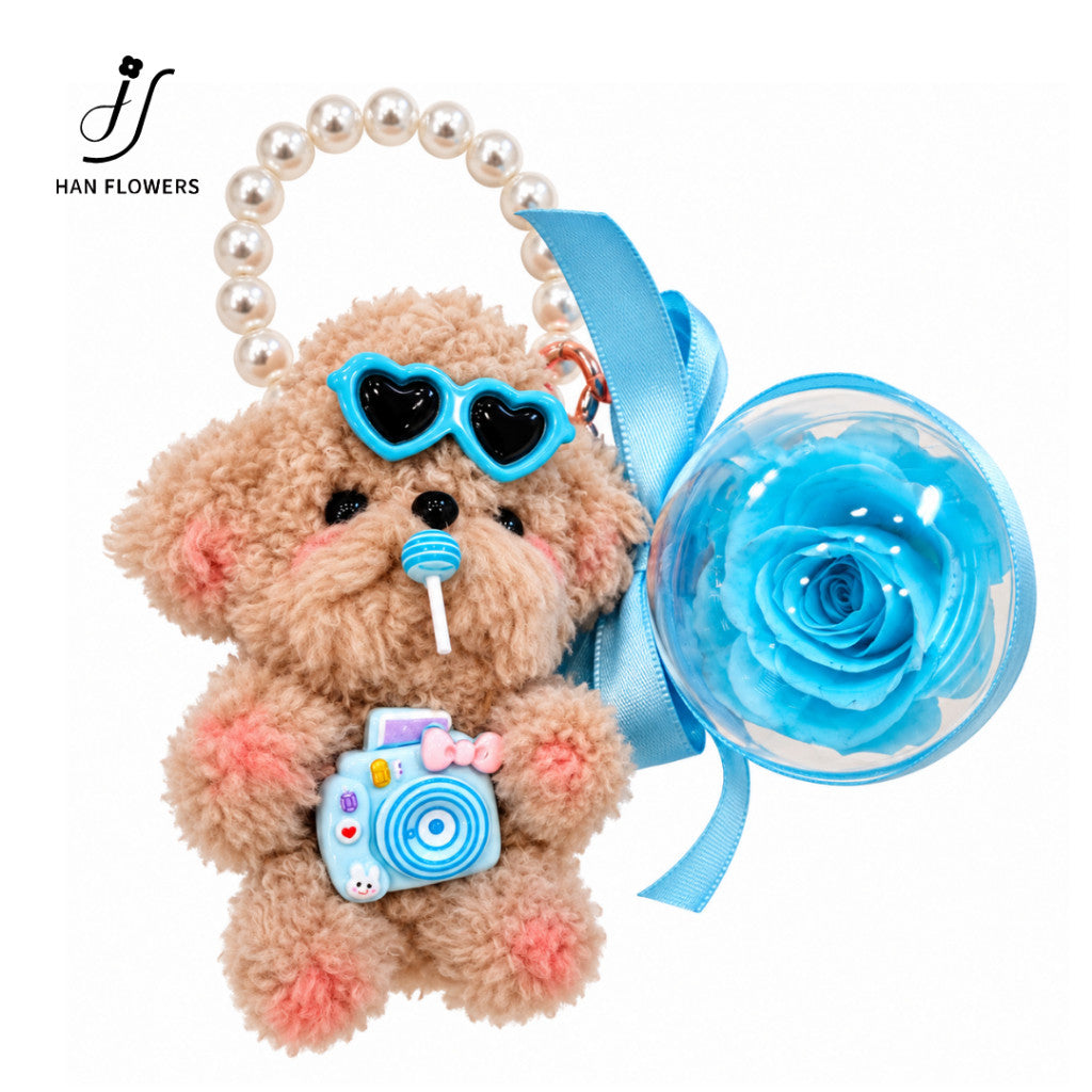 Puppy Preserved Rose Keychain