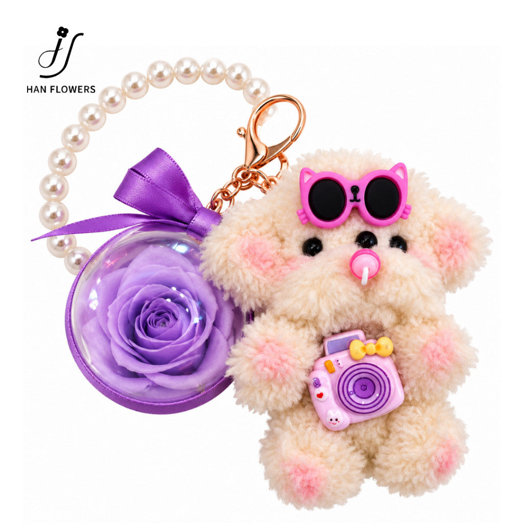 Puppy Preserved Rose Keychain