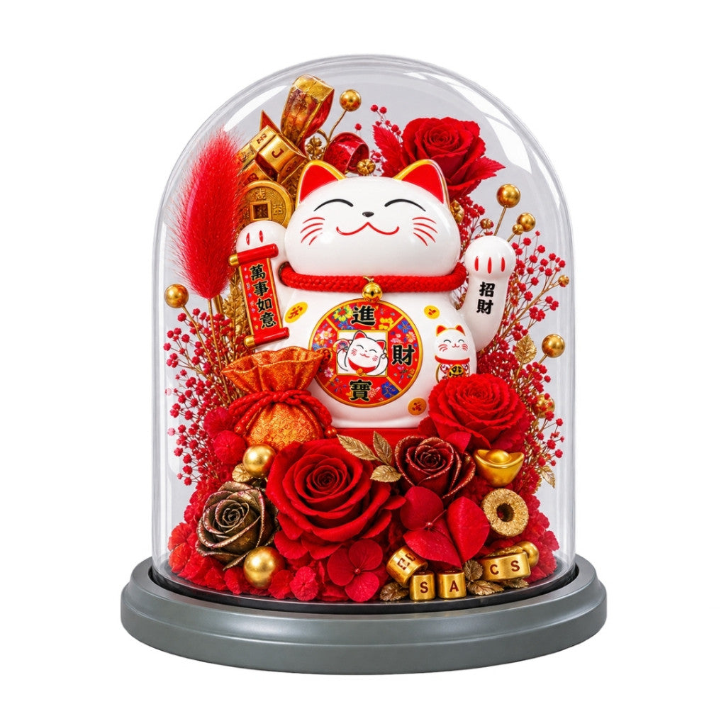 Scarlet Cat of Fortune Rose Dome