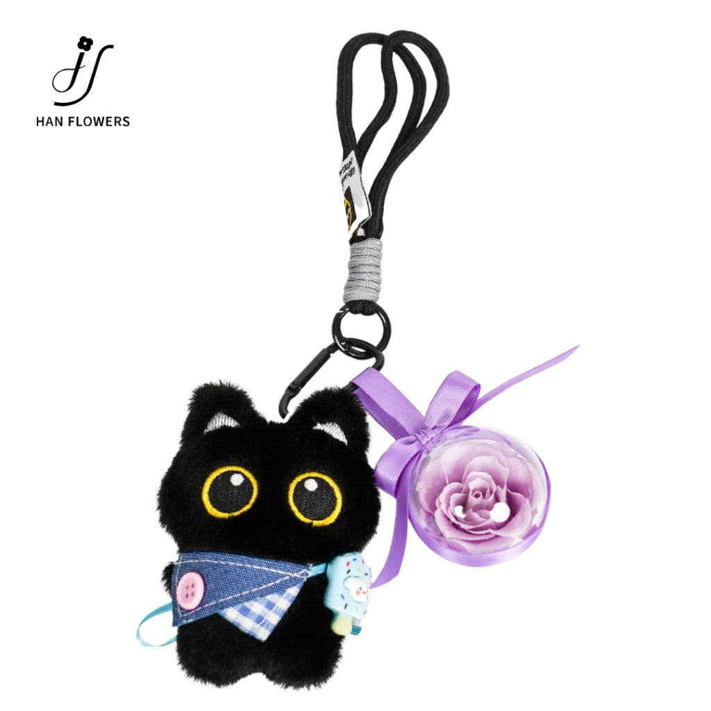 Black & White Cat Rose Keychain