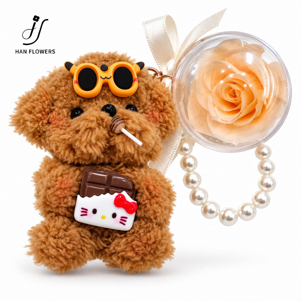 Puppy Preserved Rose Keychain