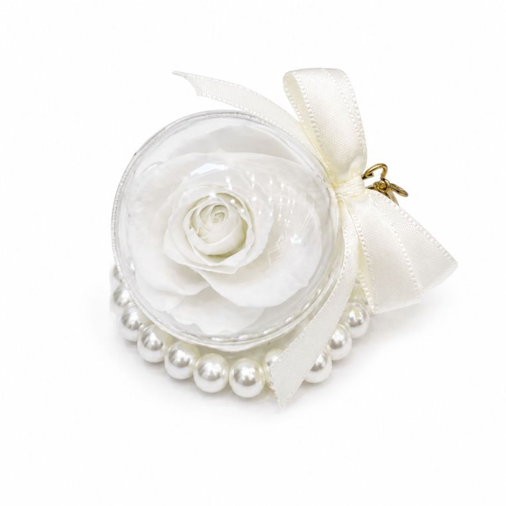Pearl Bag Colourful Preserved Rose Charm