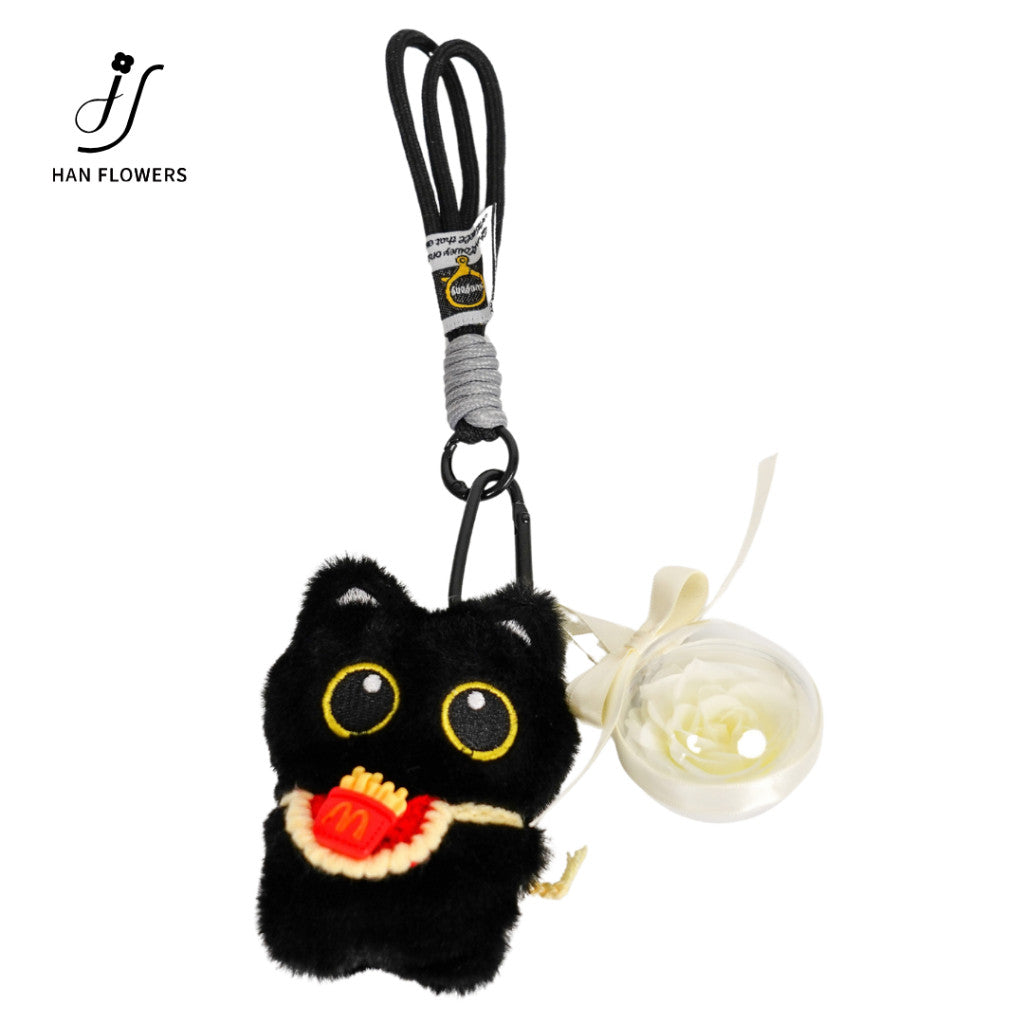 Black & White Cat Rose Keychain