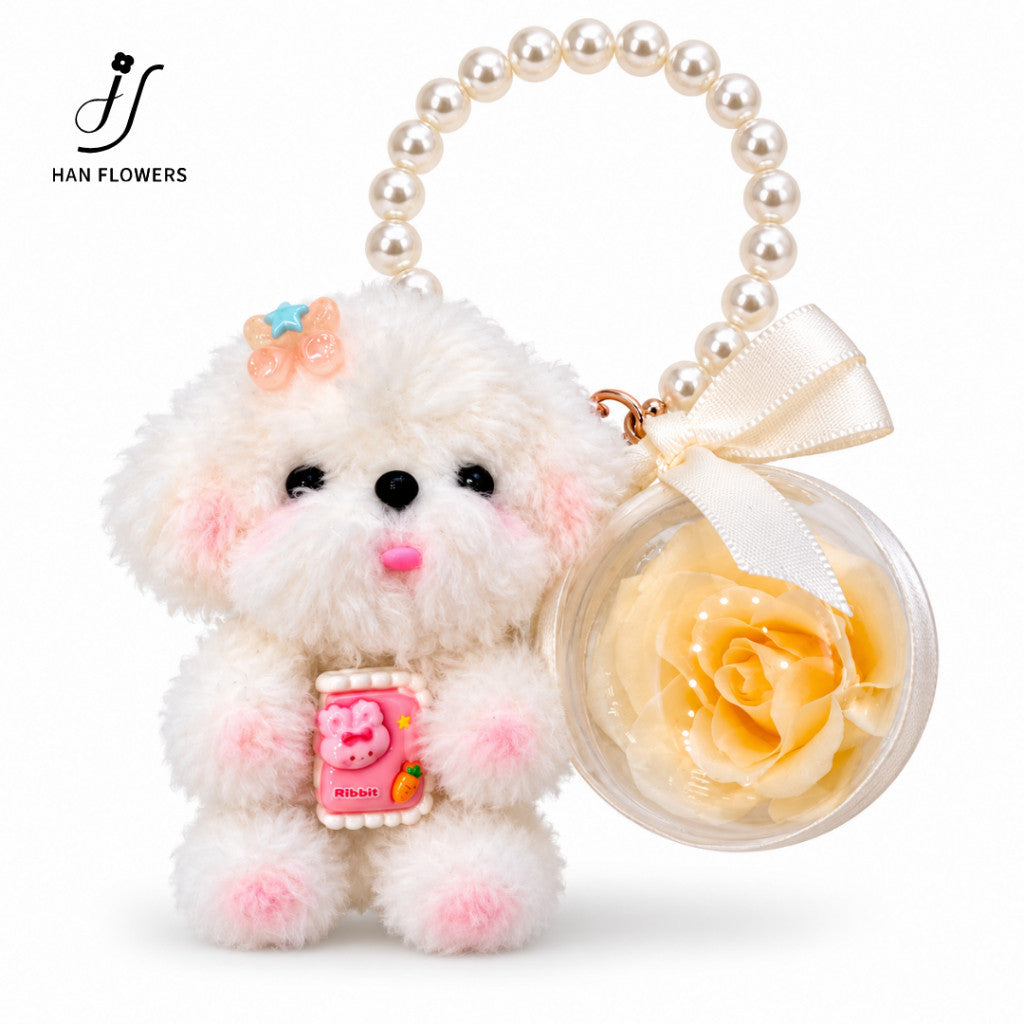 Puppy Preserved Rose Keychain