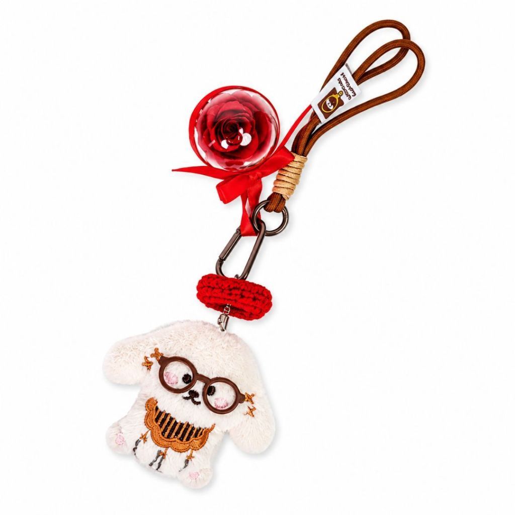 Glasses Dog Preserved Rose Bag Charm