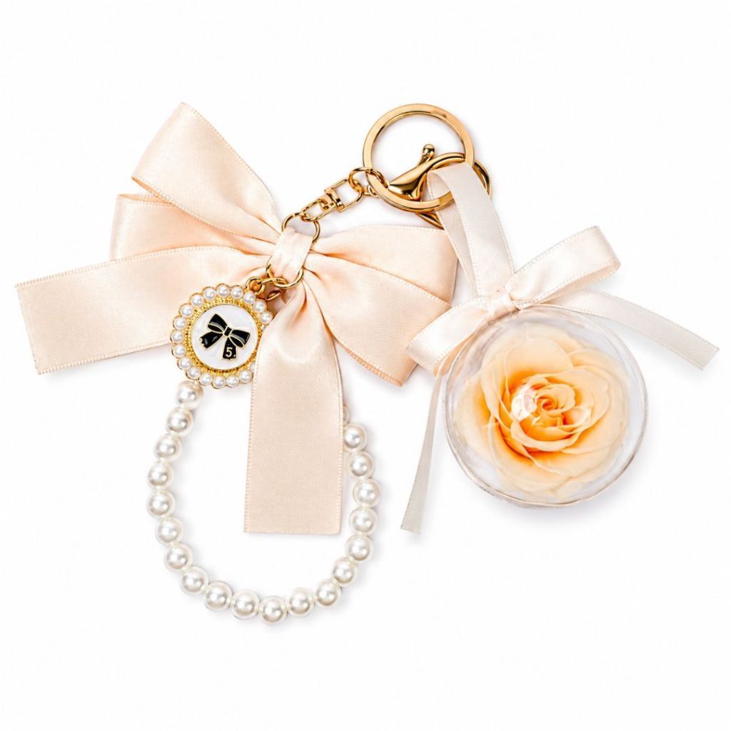 Pearl Ribbon Preserved Rose Bag Charm