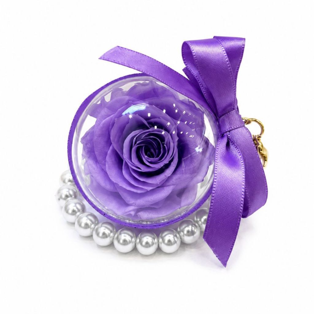 Pearl Bag Colourful Preserved Rose Charm