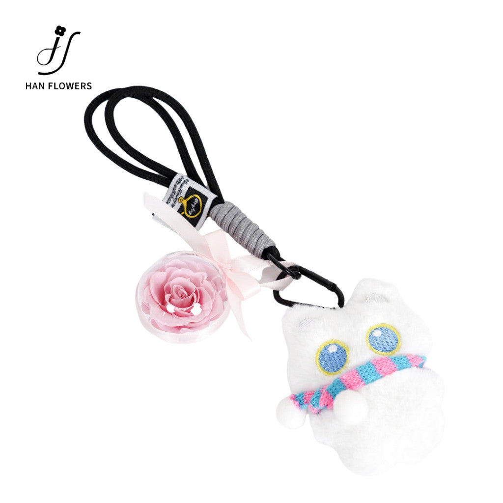 Black & White Cat Rose Keychain