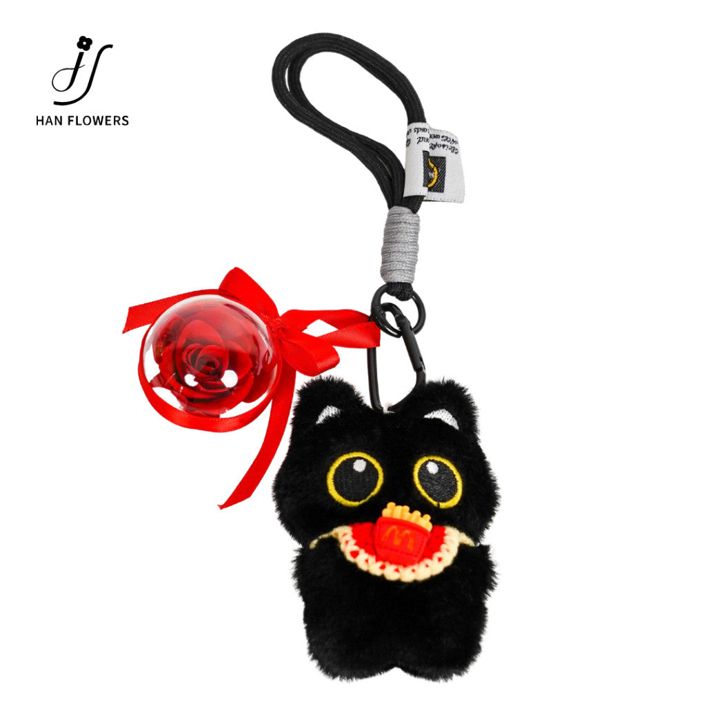 Black & White Cat Rose Keychain