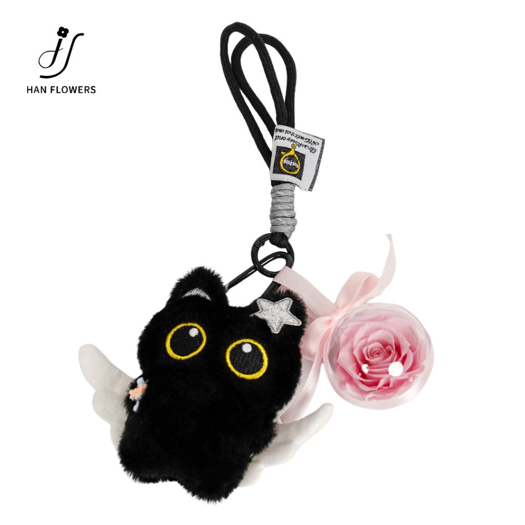 Black & White Cat Rose Keychain