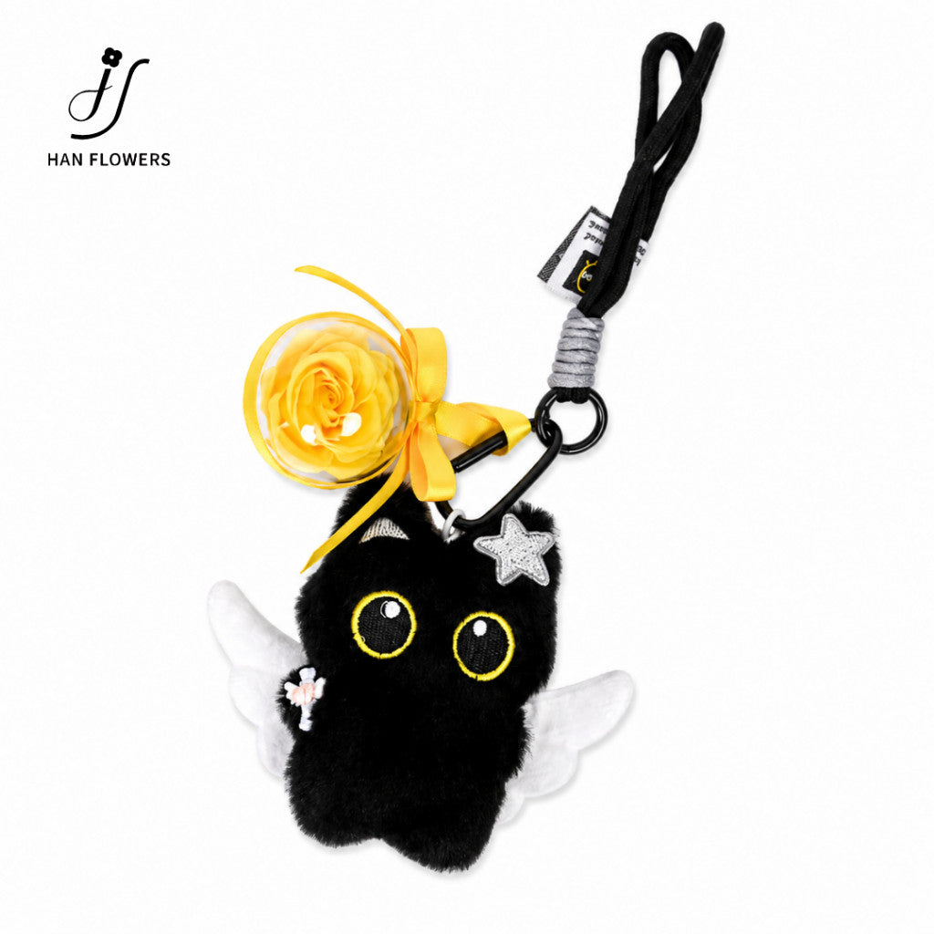 Black & White Cat Rose Keychain