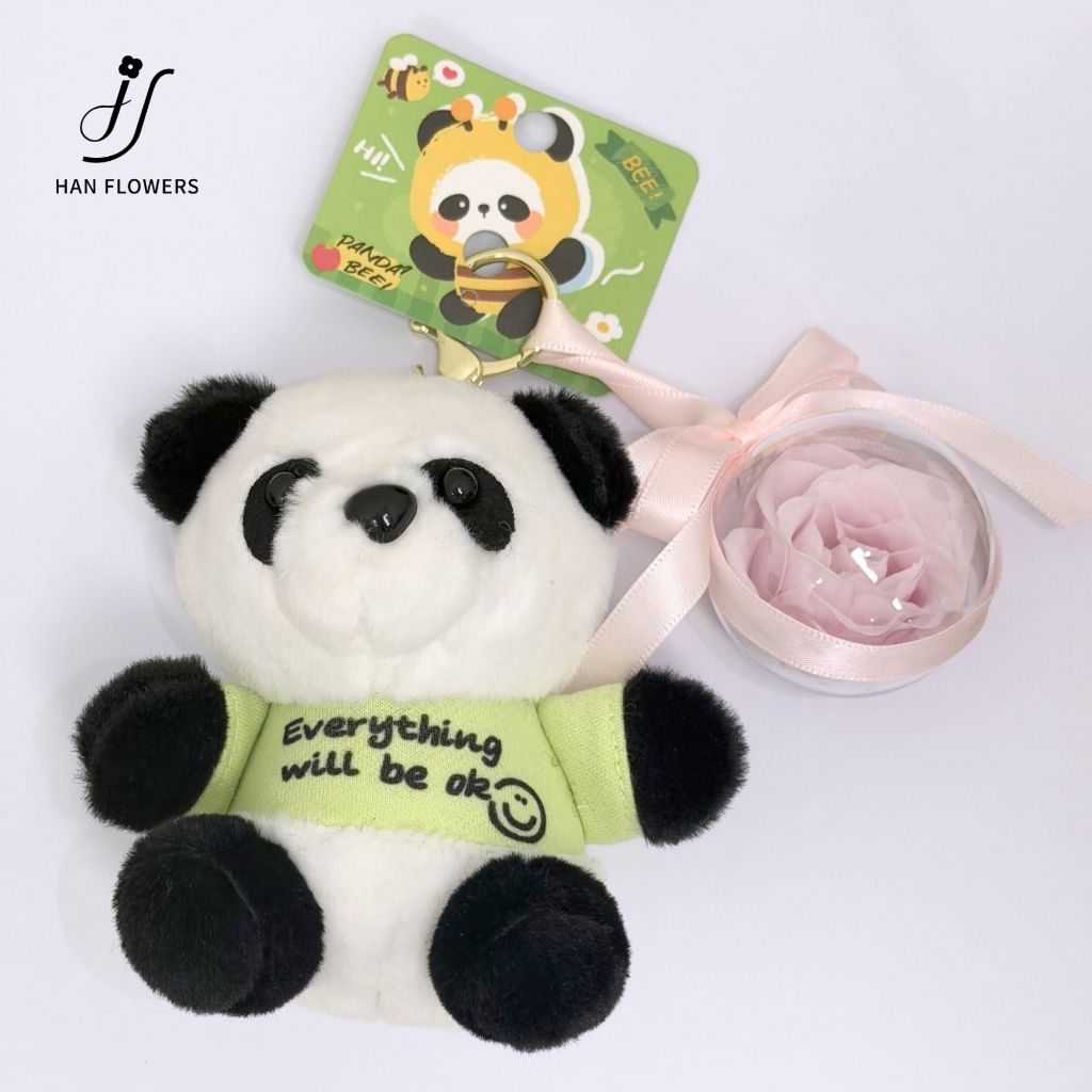 Preserved Rose Keychain with Cute Panda