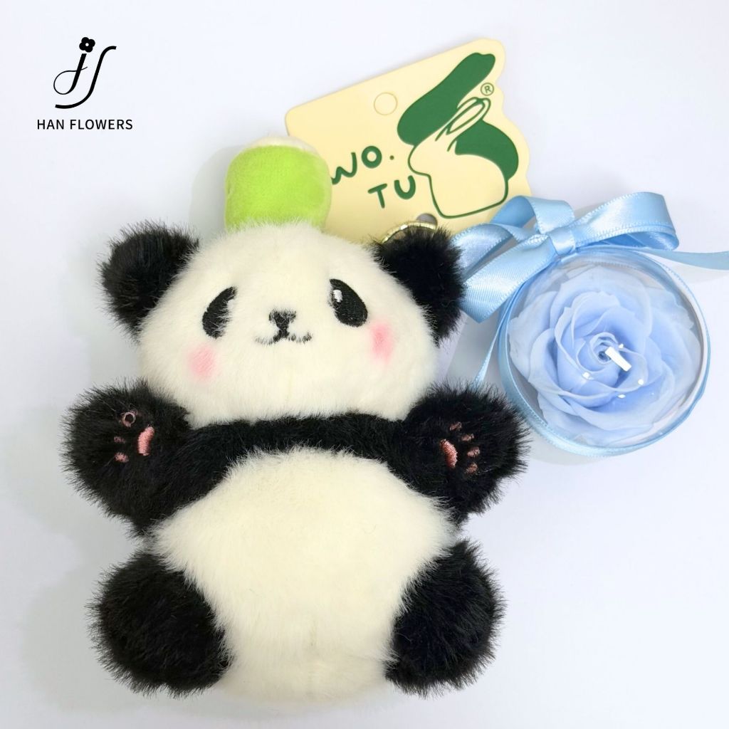 Preserved Rose Keychain with Cute Panda