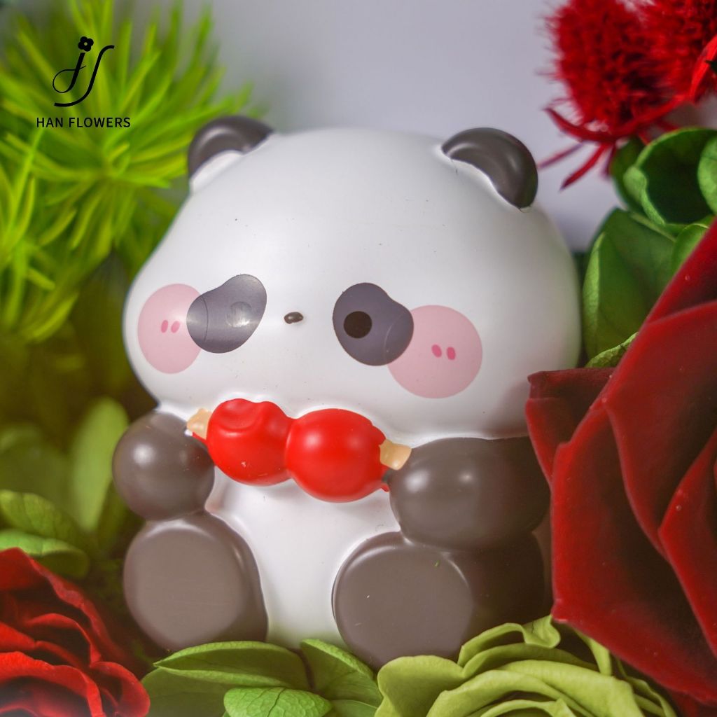 Panda LED Bedside Table Lamp with Preserved Flower