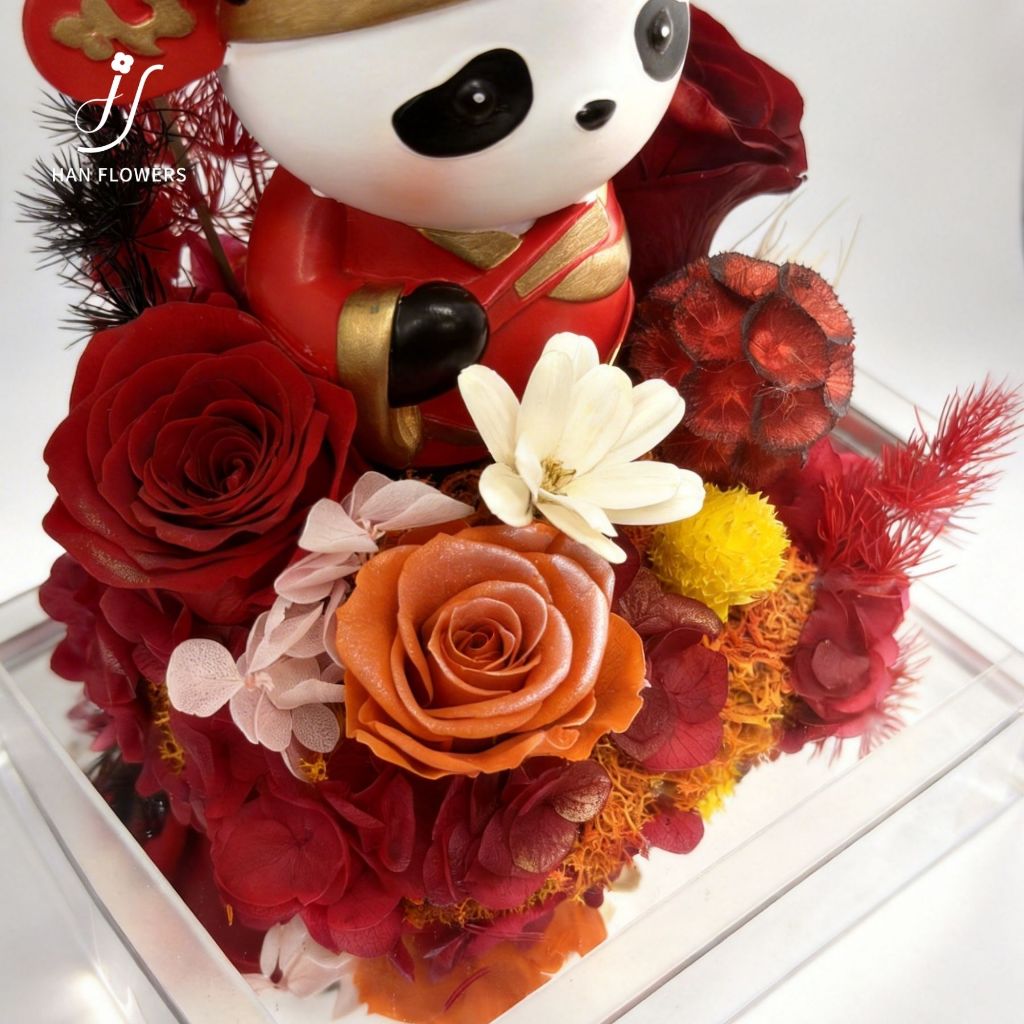 Preserved Rose with Chinese Opera Style Panda
