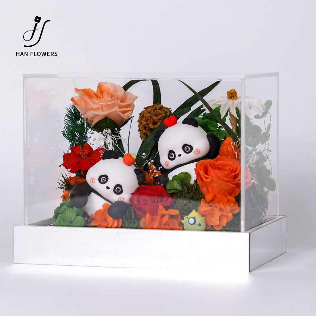 Preserved Flower Happiness Panda Gift Box
