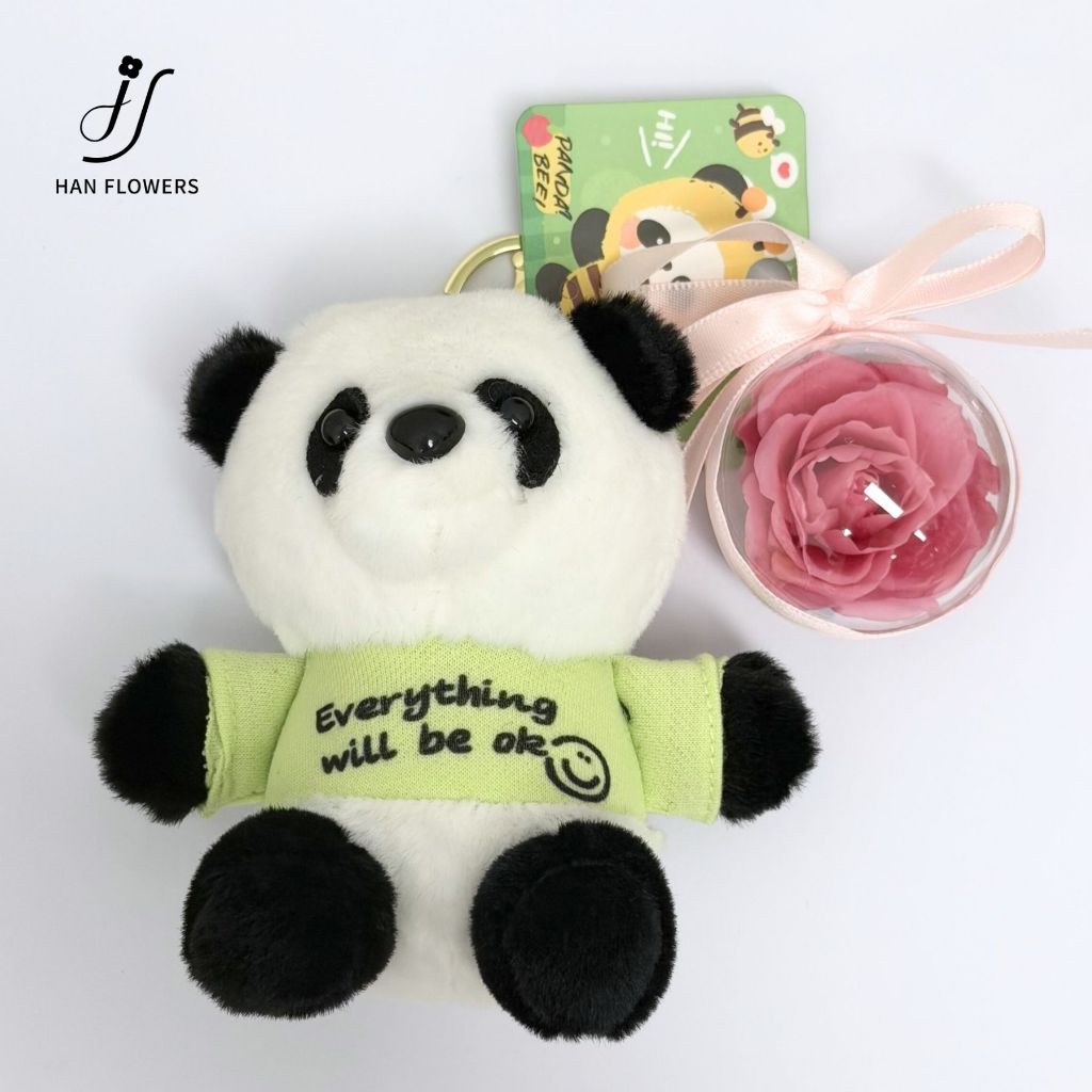 Preserved Rose Keychain with Cute Panda