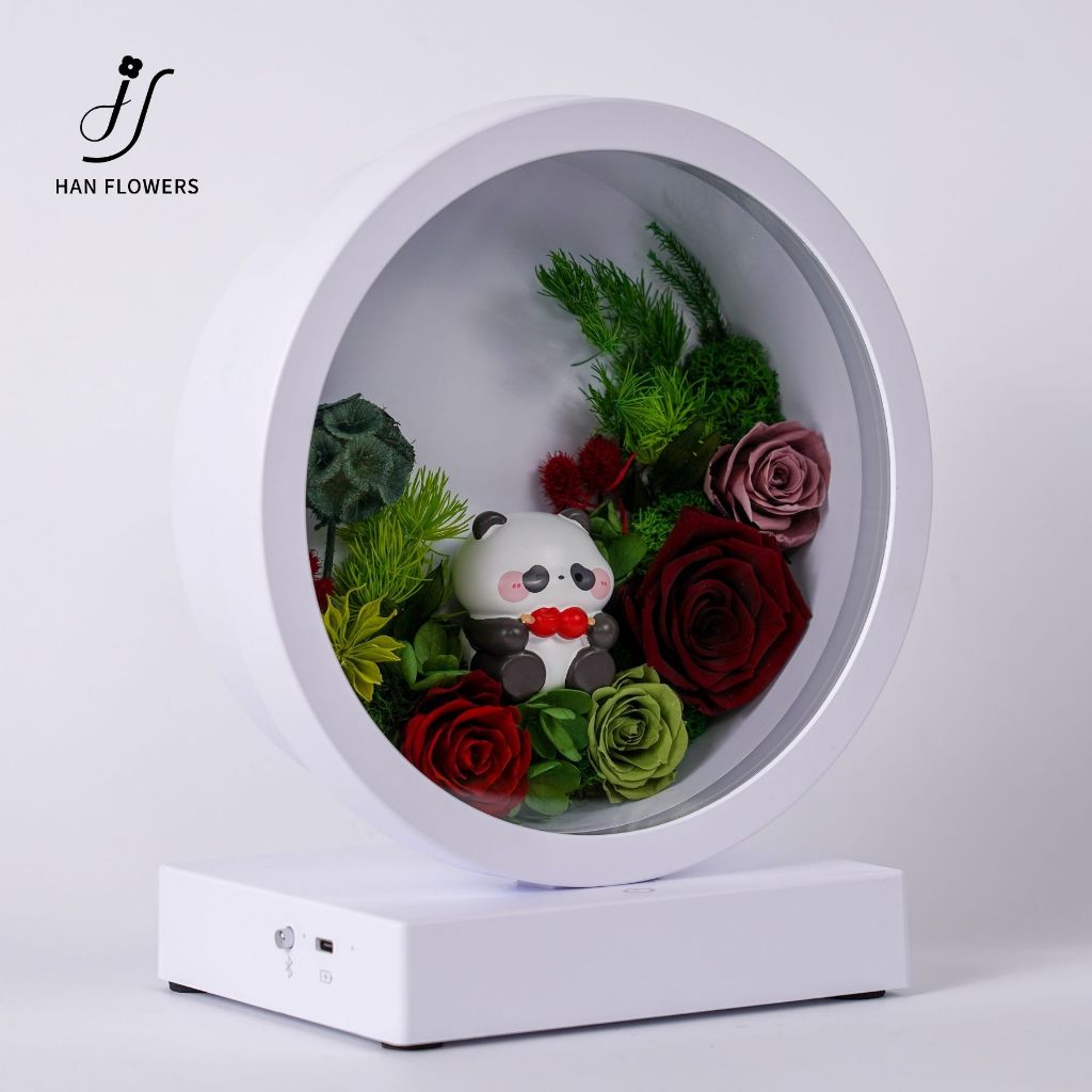 Panda LED Bedside Table Lamp with Preserved Flower