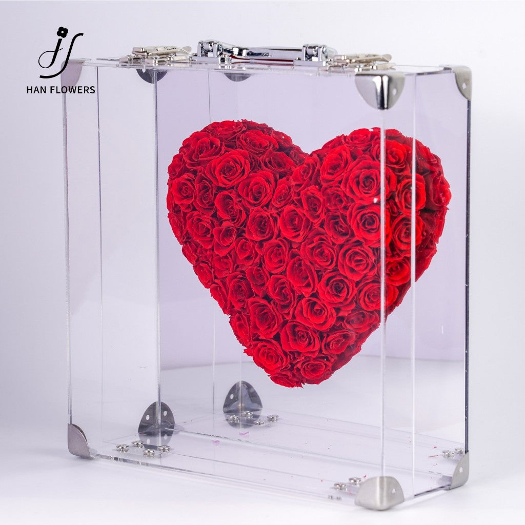 Preserved Roses Heart Shape Mirror Hand Carry Box