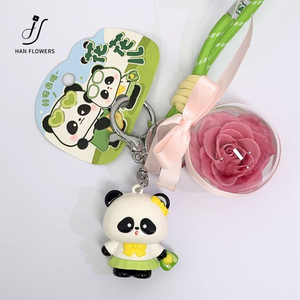 Preserved Rose Keychain with Cute Panda