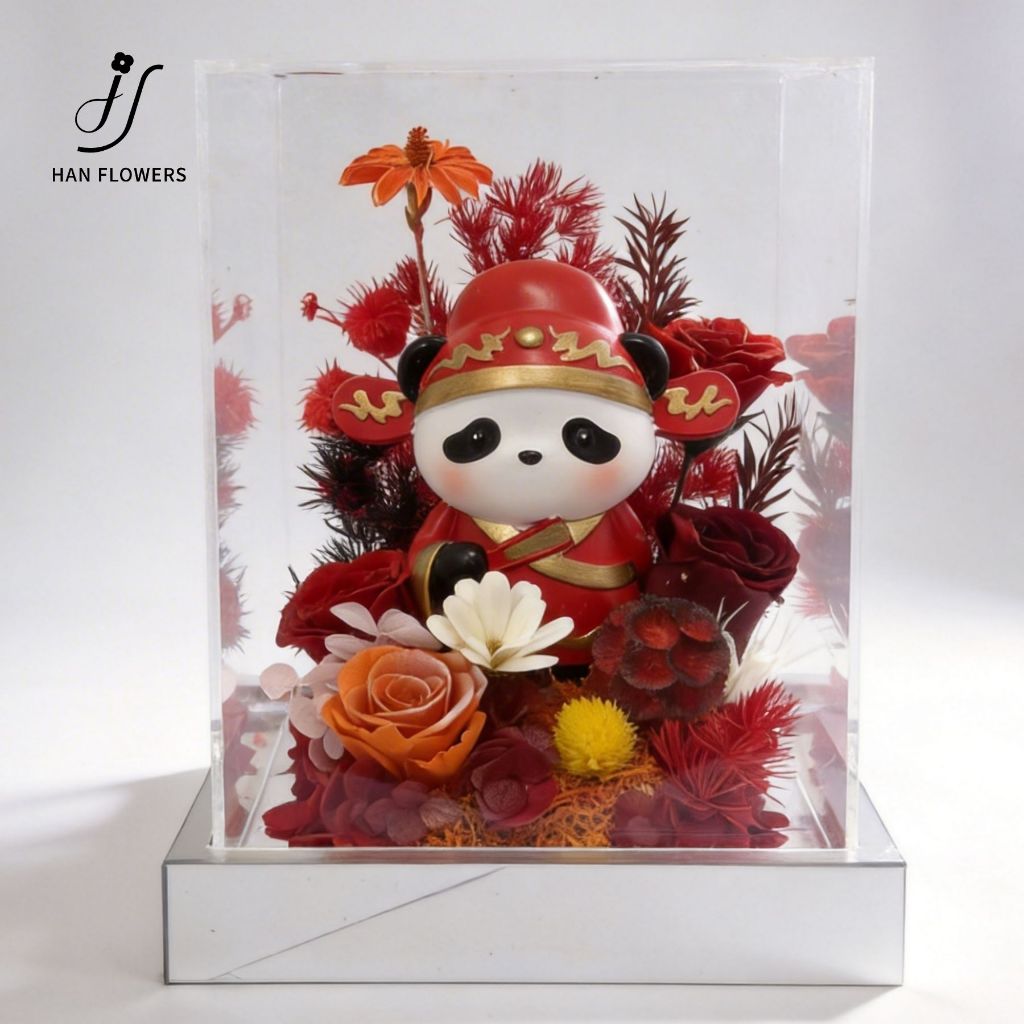 Preserved Rose with Chinese Opera Style Panda