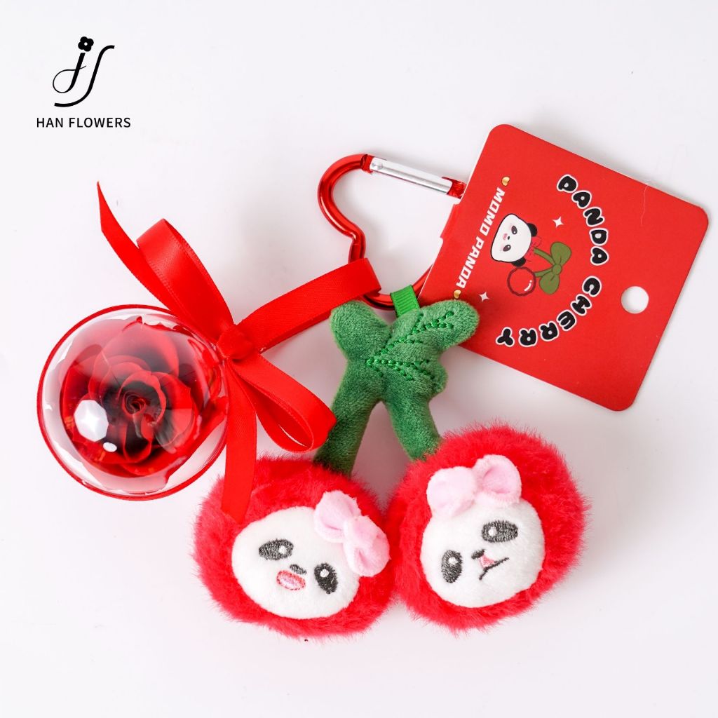 Preserved Rose Keychain with Cute Panda