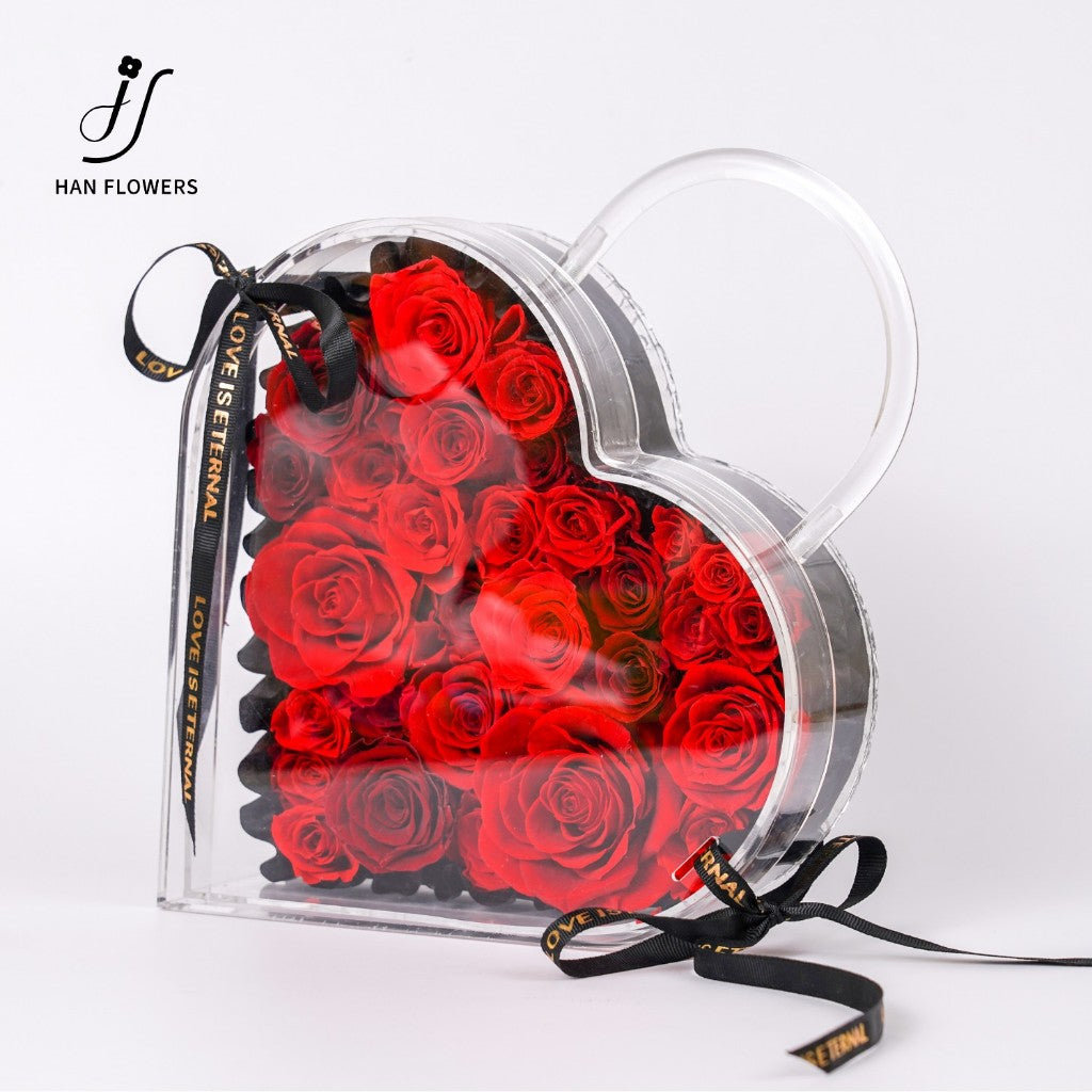 Preserved Roses Heart Shape Acrylic Box