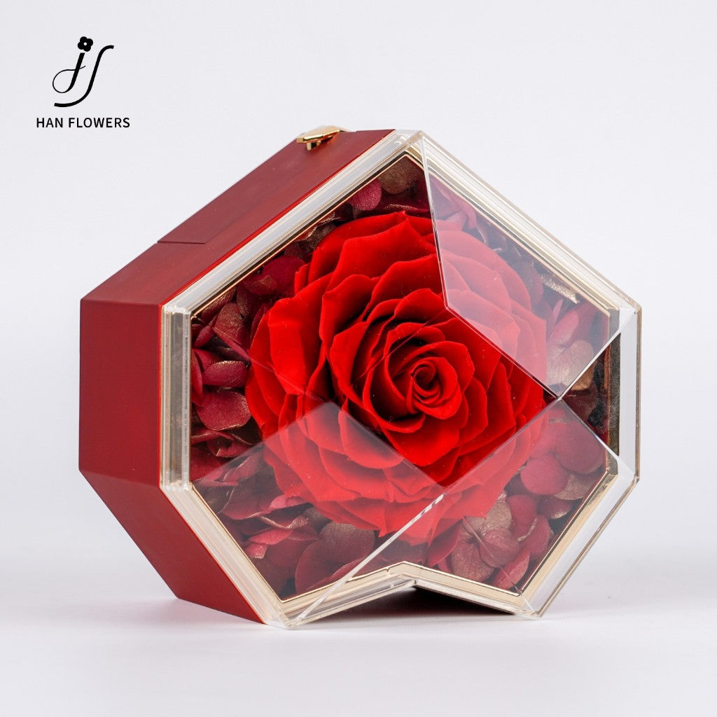 Preserved Rose with Heart Shape Jewelry Box