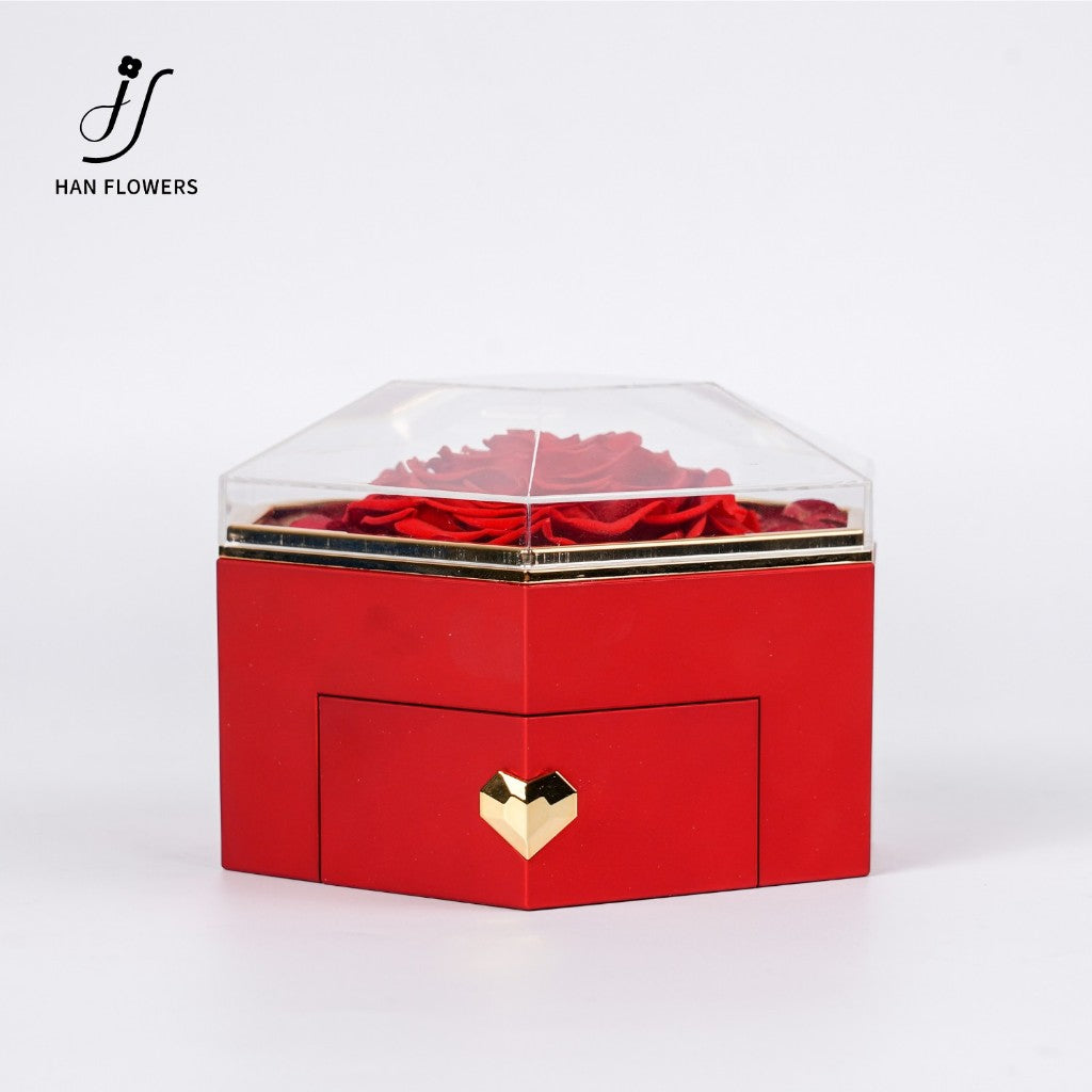 Preserved Rose with Heart Shape Jewelry Box