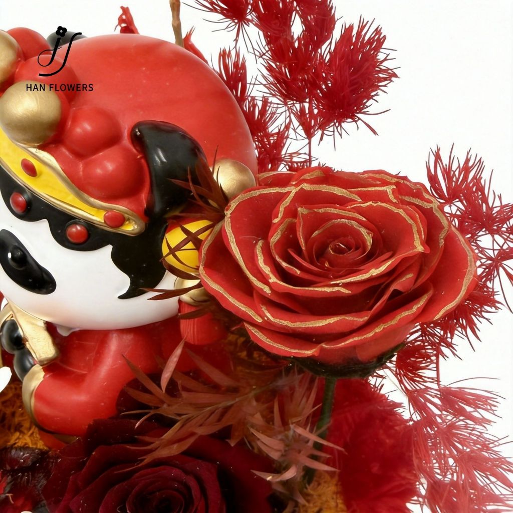 Preserved Rose with Chinese Opera Style Panda