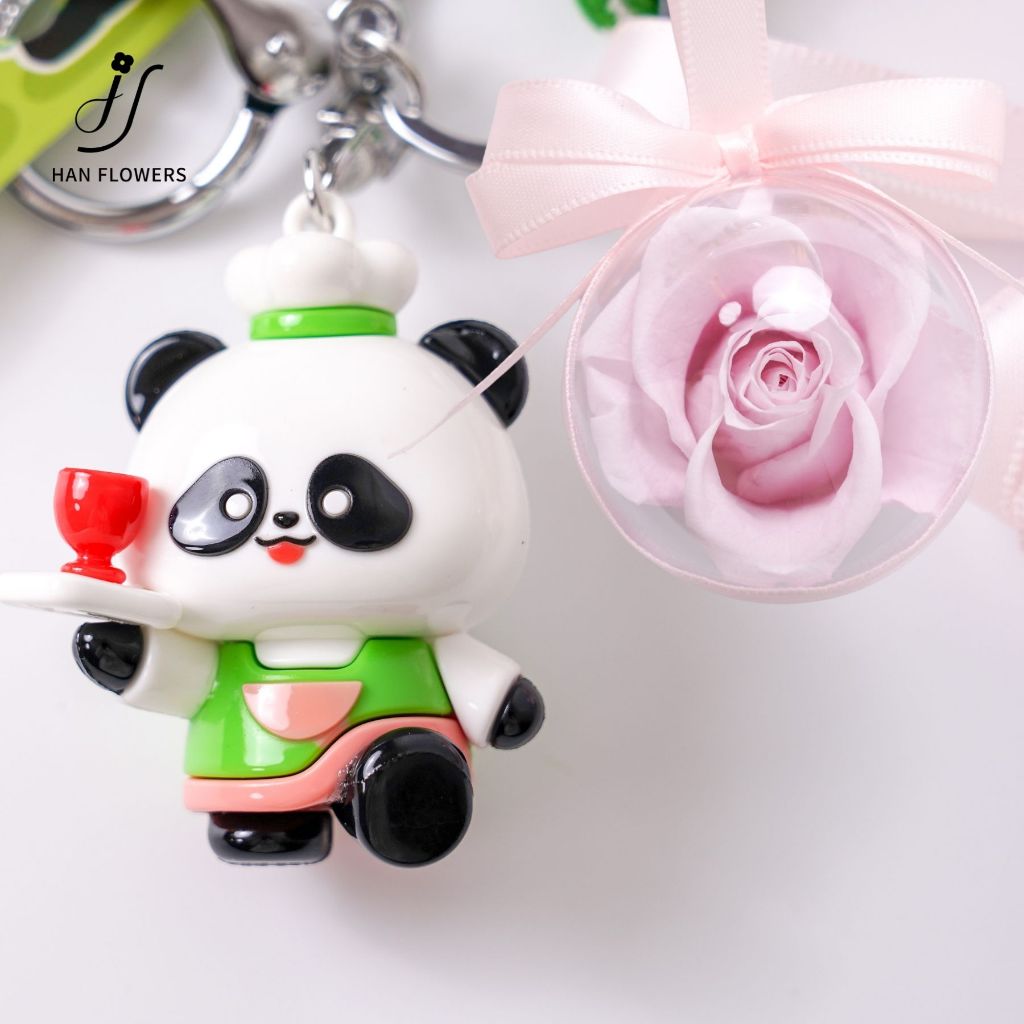Preserved Rose Keychain with Cute Panda
