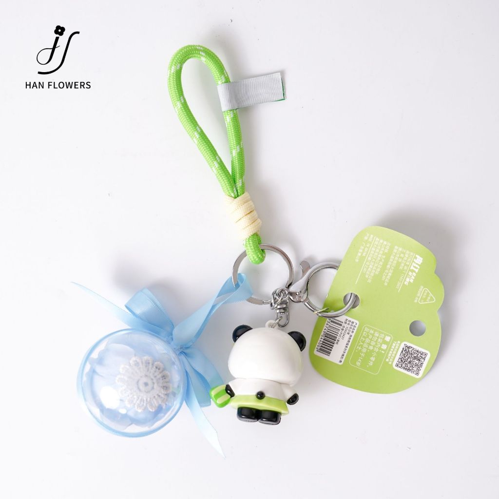 Preserved Rose Keychain with Cute Panda