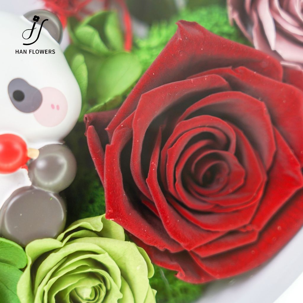 Panda LED Bedside Table Lamp with Preserved Flower