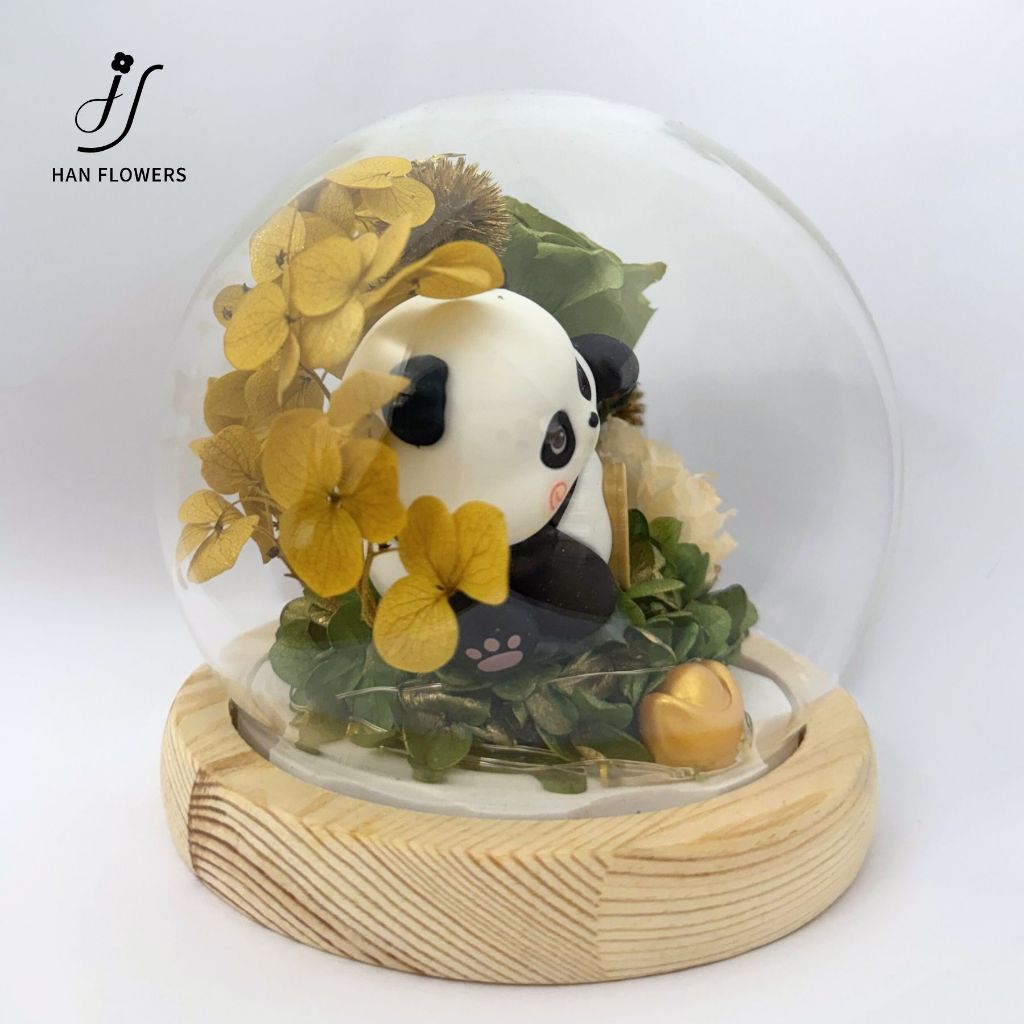 Preserved Flower Fortune Panda with LED