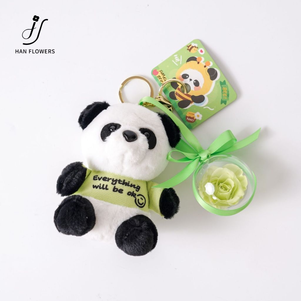 Preserved Rose Keychain with Cute Panda