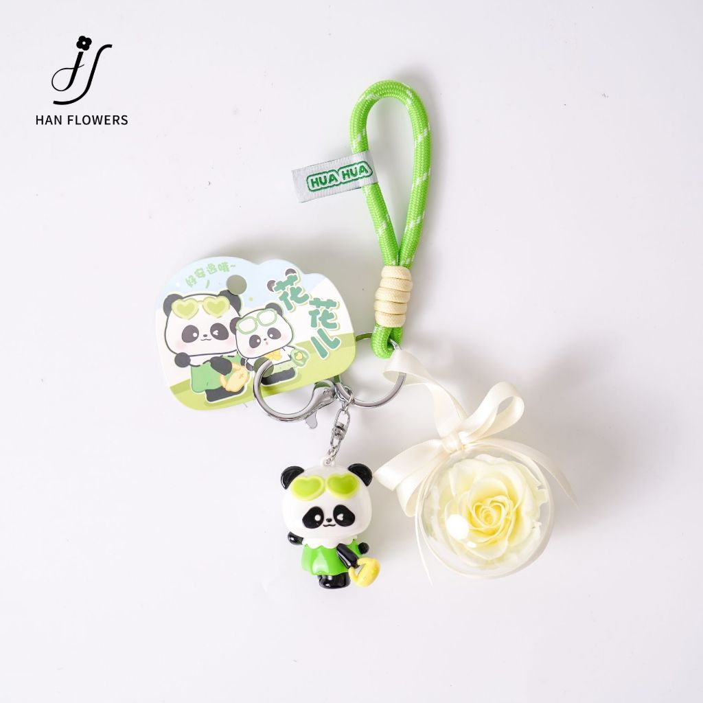 Preserved Rose Keychain with Cute Panda