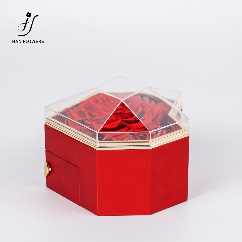 Preserved Rose with Heart Shape Jewelry Box