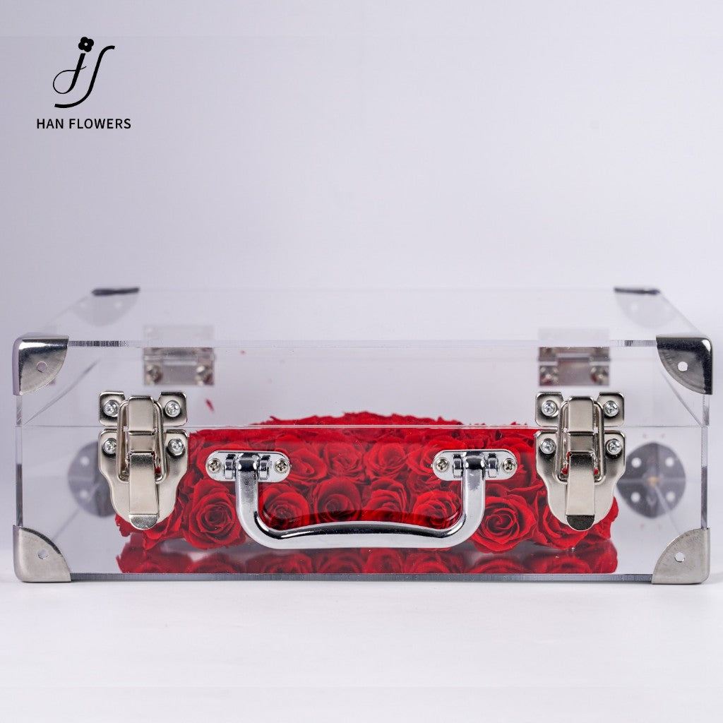 Preserved Roses Heart Shape Mirror Hand Carry Box