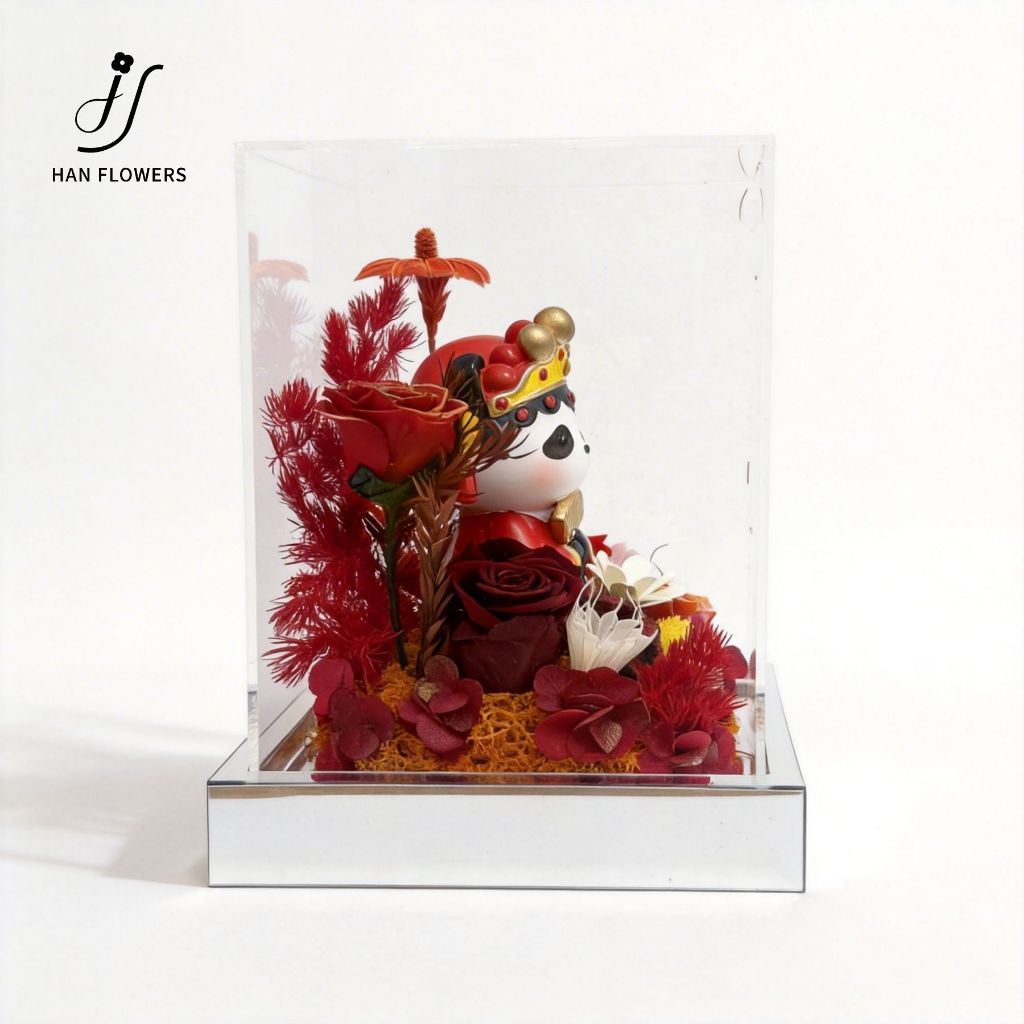 Preserved Rose with Chinese Opera Style Panda