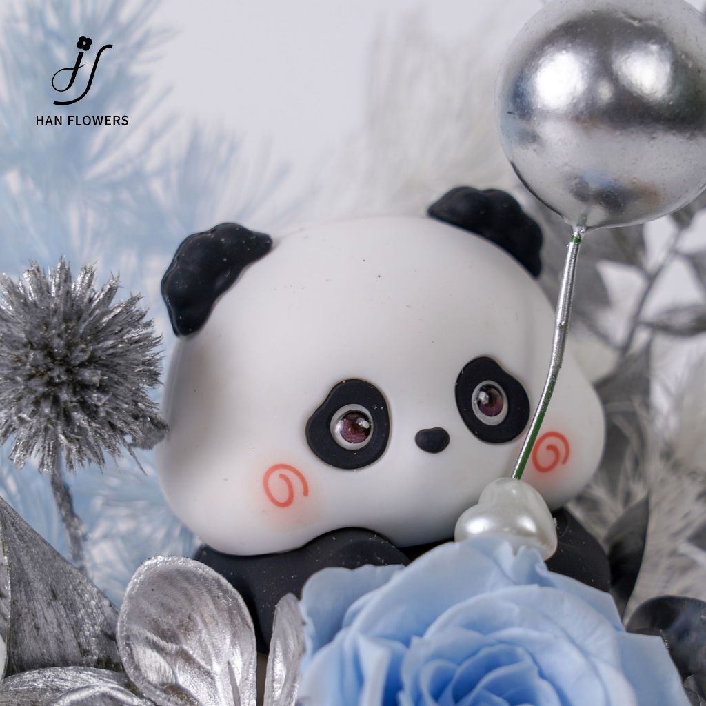 Preserved Flower Panda Fortune Design (Silver and LED Light)