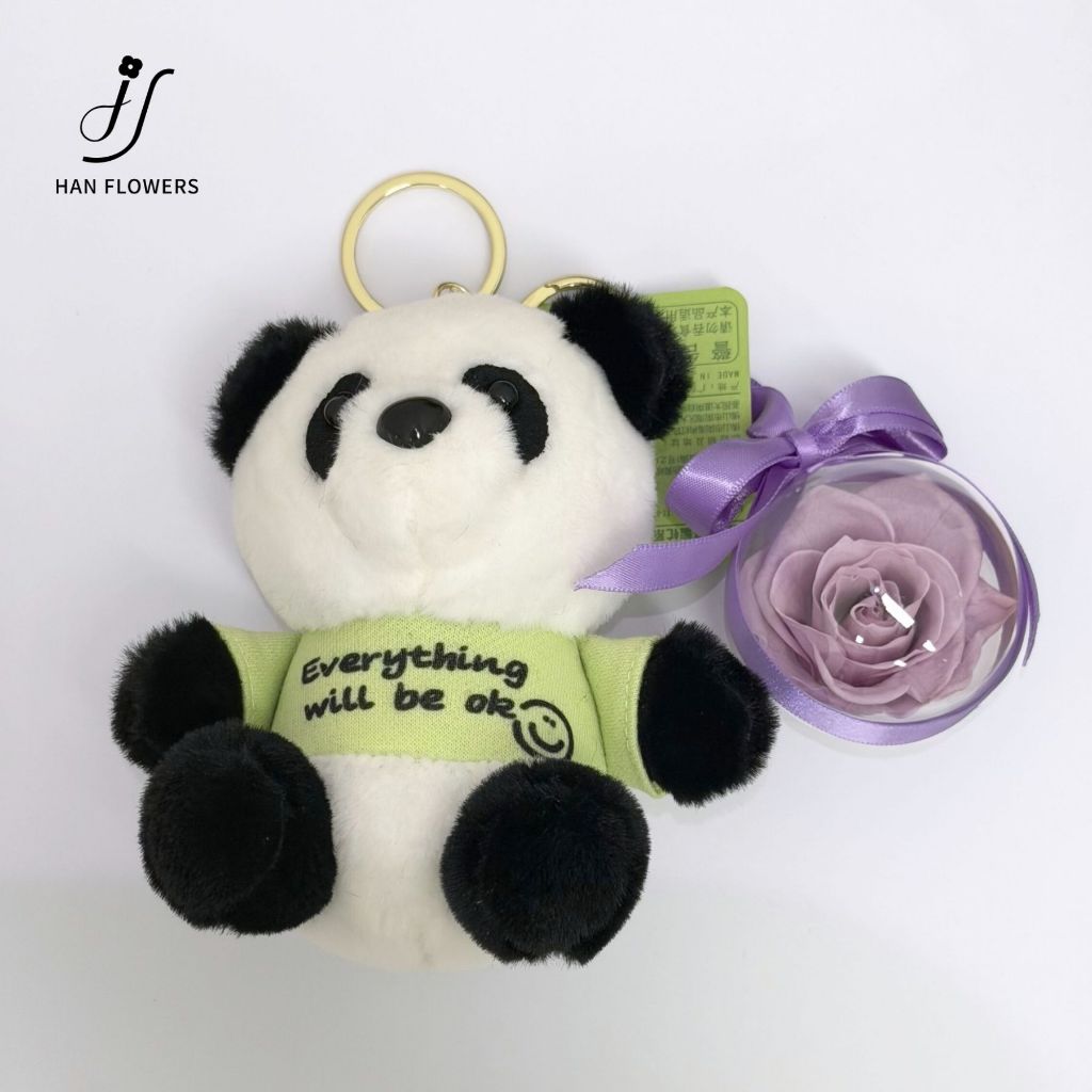 Preserved Rose Keychain with Cute Panda