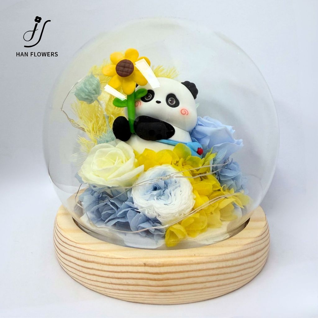 Preserved Flower Carefree Panda with LED