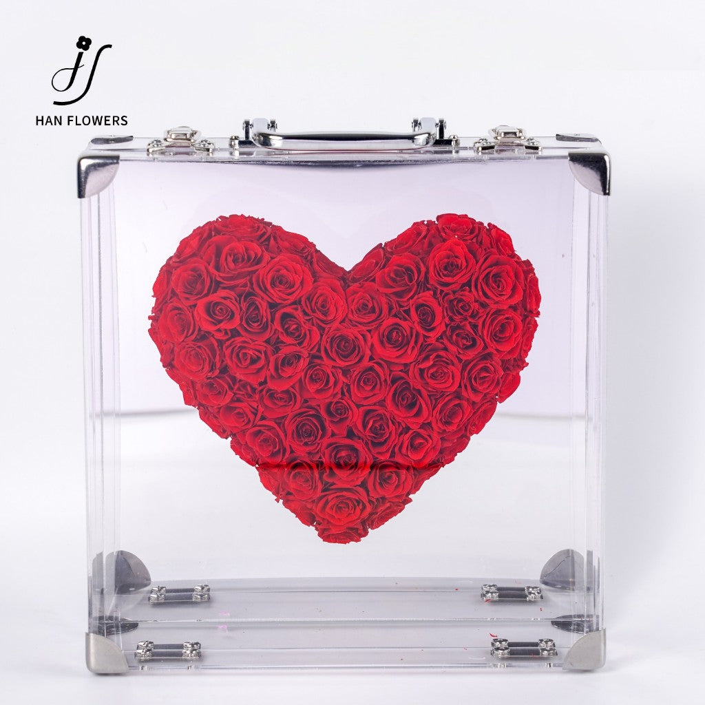 Preserved Roses Heart Shape Mirror Hand Carry Box