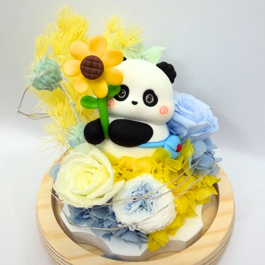 Preserved Flower Carefree Panda with LED