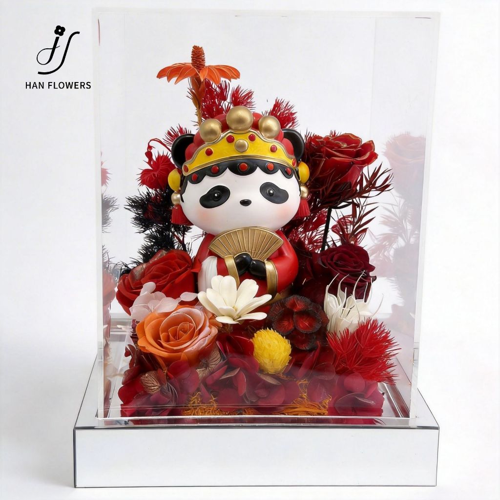 Preserved Rose with Chinese Opera Style Panda