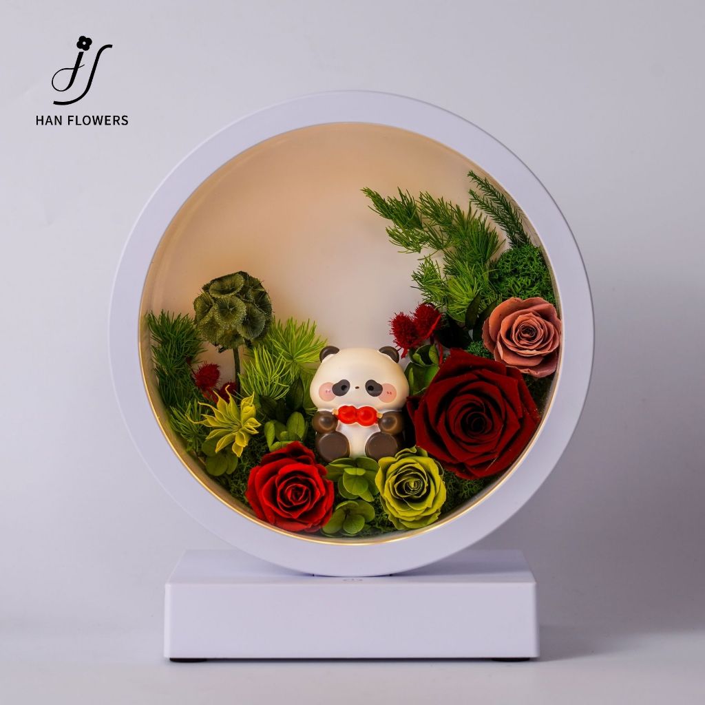 Panda LED Bedside Table Lamp with Preserved Flower